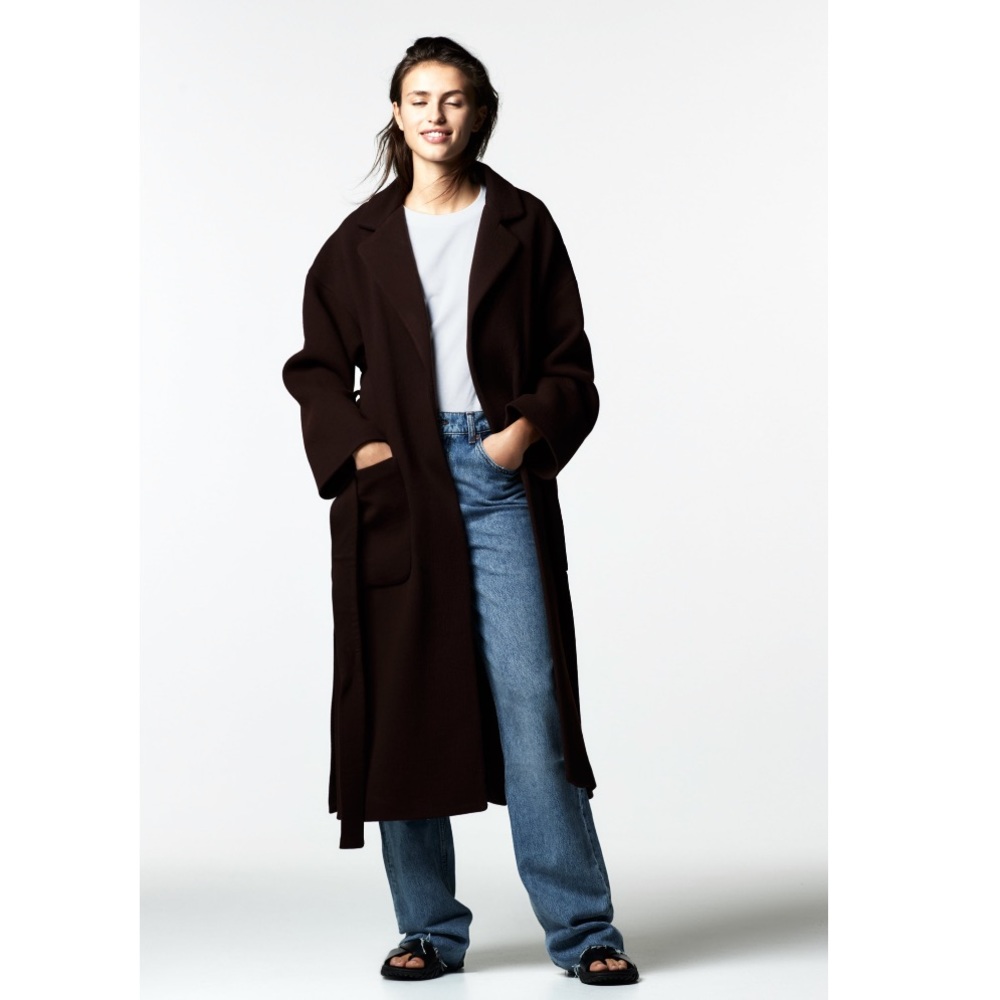 🔥 ZARA WOOL BLEND BELTED BROWN COAT NWT L